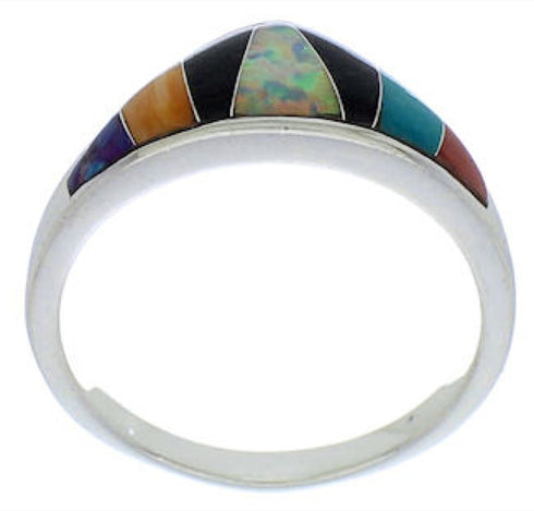 Multicolor Inlay Genuine Sterling Silver Ring Size 5-3/4 VX36917